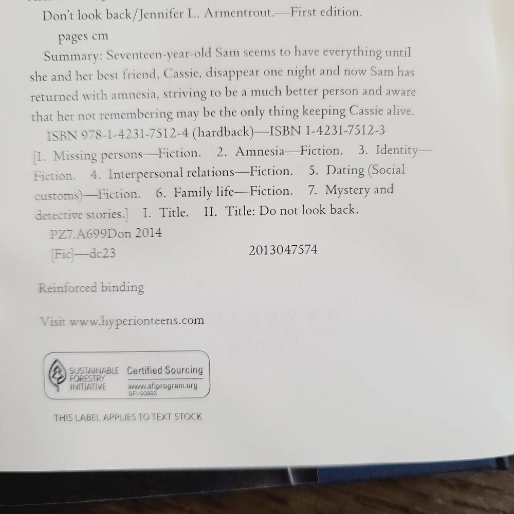 Don't Look Back by Jennifer L. Armentrout Hardcover Book
